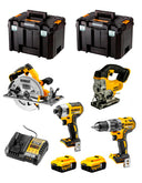 Kit Dewalt 4 herramientas + 2 bat 5ah + Cargador DCB1104 + 2xTstak VI Kit DCK470P2