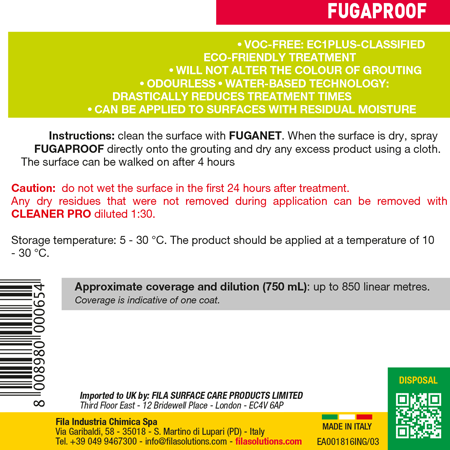 Spray Protettivo Antisporco per Giunti 750ml Fila FUGAPROOF