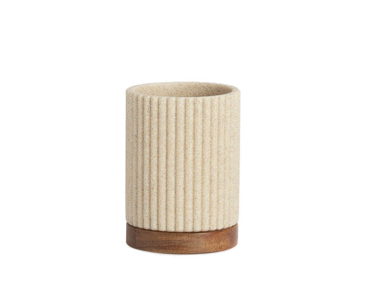 Portacepillos Beige de Poliresina y Madera de Acacia Ø8×11 cm Andrea House