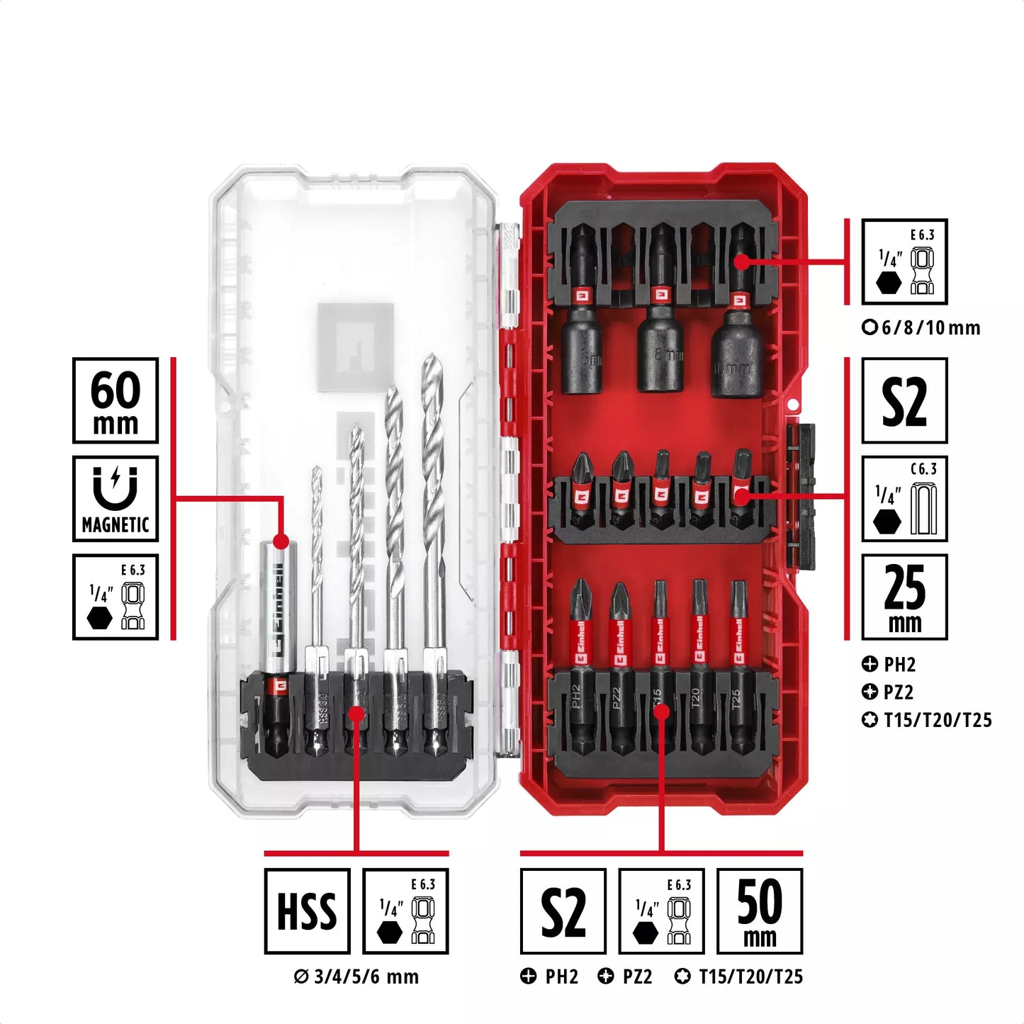 Juego de puntas y brocas S-CASE 18pcs LS Einhell 49108709