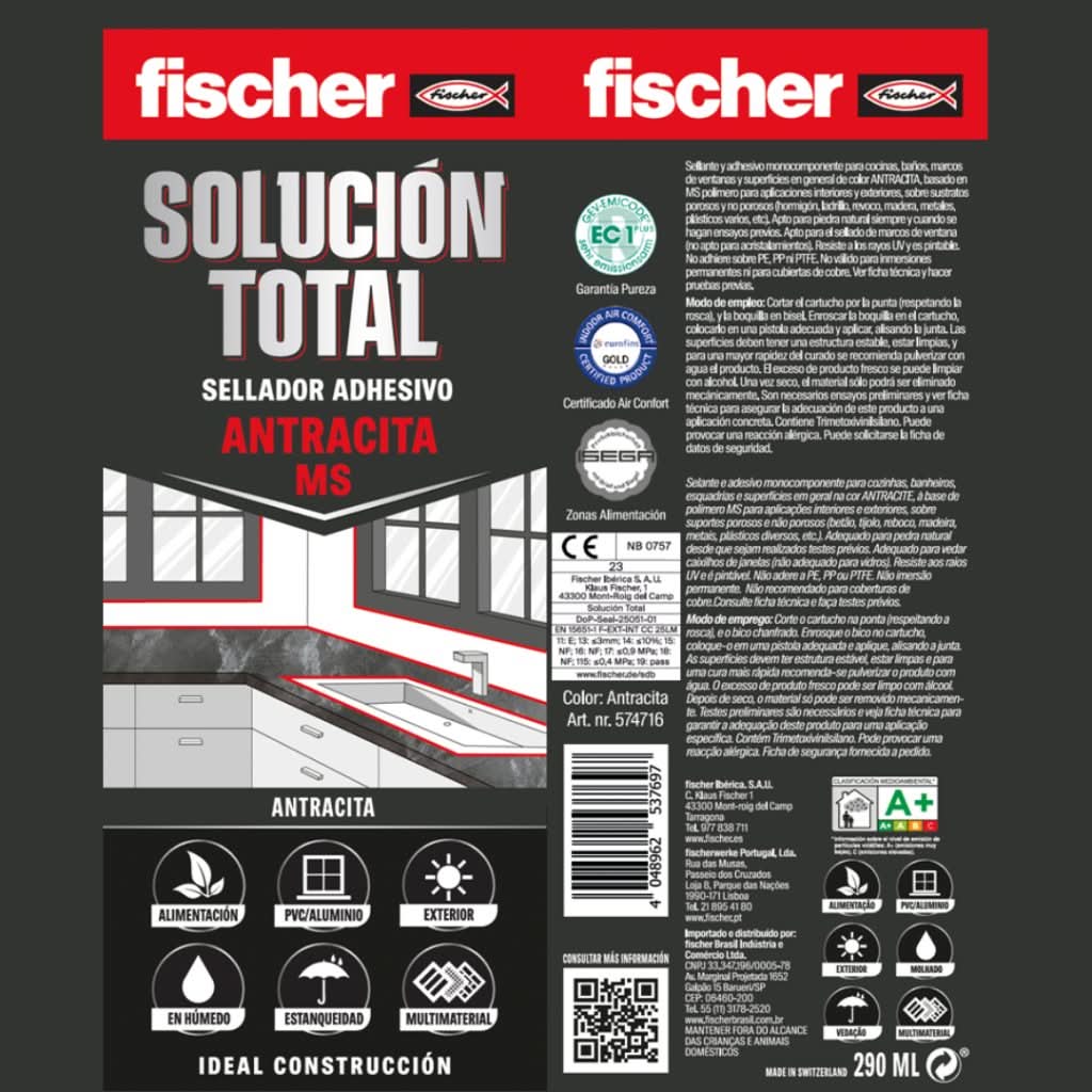 Cartuccia Sigillante Adesivo MS Soluzione Totale 290ml Fischer