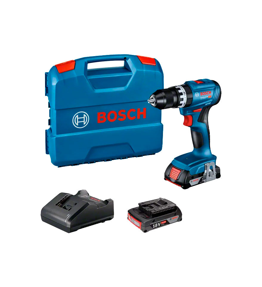 Trapano a percussione a batteria 18V 45Nm + 2Bat 2Ah + Caricabatterie + Valigetta Bosch GSB 18V-45