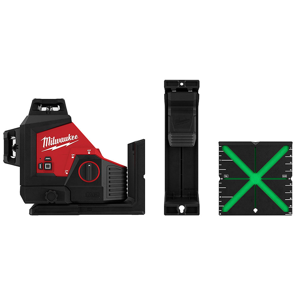 Livella laser a 3 linee verde Batteria M12 + caricatore + custodia Milwaukee M123PL-401C